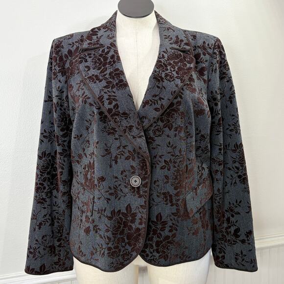 Caslon Size 18W Blazer Jacket Velvet Flocked Floral Indie Whimsigoth Dark Fairy - Picture 1 of 13